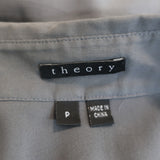 Theory Button Down Shirt Gray Stretch Cotton Size Petite 3/4 Sleeve Top