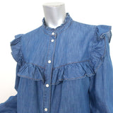 Veronica Beard Tes Ruffled Chambray Blouse Size 6 Long Sleeve Top