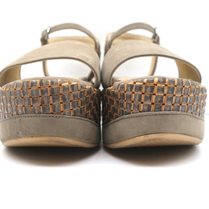 Stuart Weitzman Myway Flatform Sandals Stone Nubuck &amp; Woven Leather Size 7.5