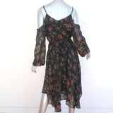 Paige Cold Shoulder Wrap Dress Black Floral Print Silk Chiffon Size Medium