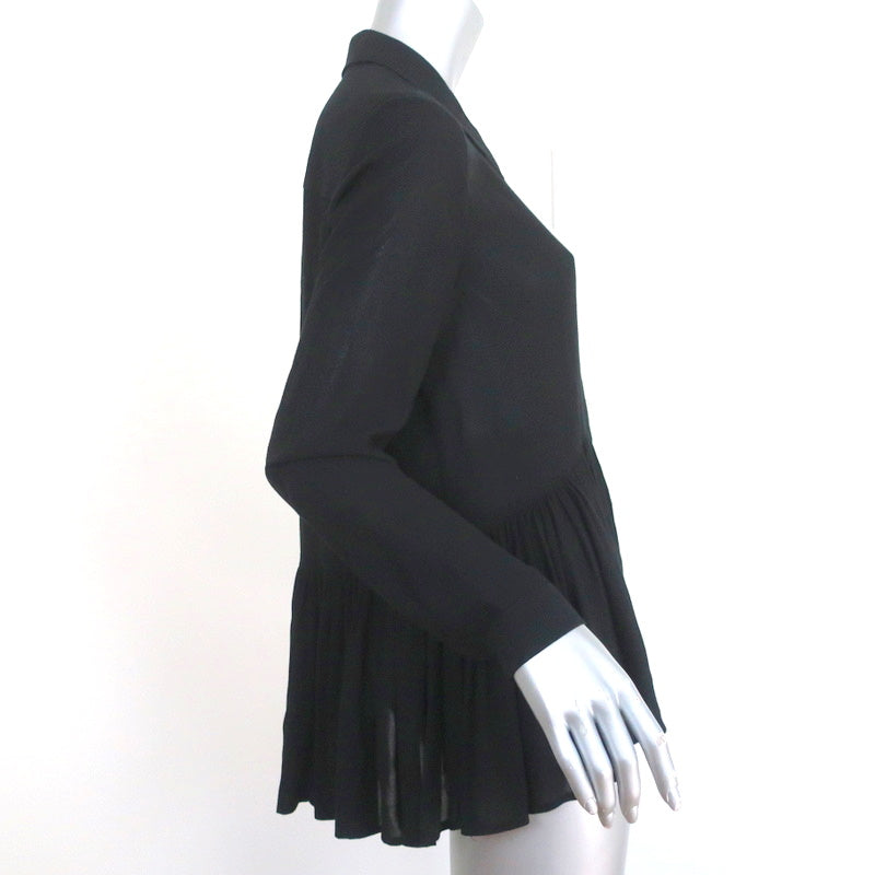 Tibi Peplum Blouse Savanna Black Crepe Size 6 Long Sleeve Button Up Top