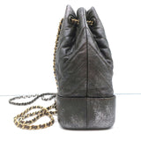Chanel Gabrielle Chevron Backpack Dark Silver Metallic Grained Goatskin Leather