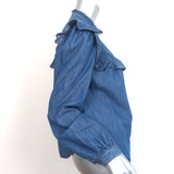 Veronica Beard Tes Ruffled Chambray Blouse Size 6 Long Sleeve Top