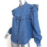 Veronica Beard Tes Ruffled Chambray Blouse Size 6 Long Sleeve Top