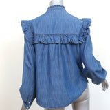 Veronica Beard Tes Ruffled Chambray Blouse Size 6 Long Sleeve Top