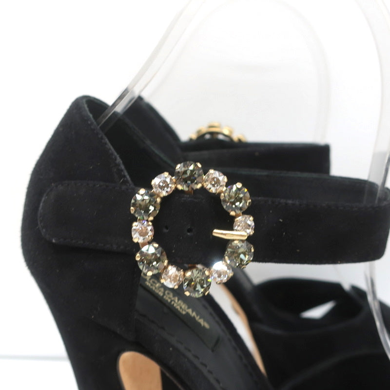 Dolce &amp; Gabbana Crystal Buckle Platform Sandals Black Crisscross Suede Size 36