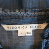 Veronica Beard Tes Ruffled Chambray Blouse Size 6 Long Sleeve Top
