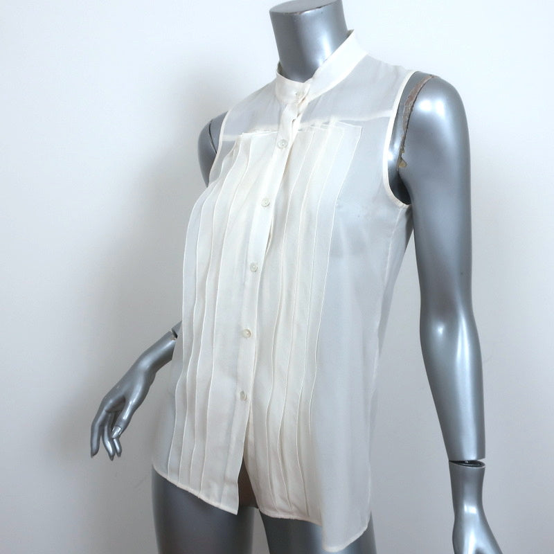 Theory Sleeveless Blouse Olim Cream Pleated Stretch Silk Georgette Size Petite