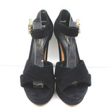 Dolce & Gabbana Crystal Buckle Platform Sandals Black Crisscross Suede Size 36