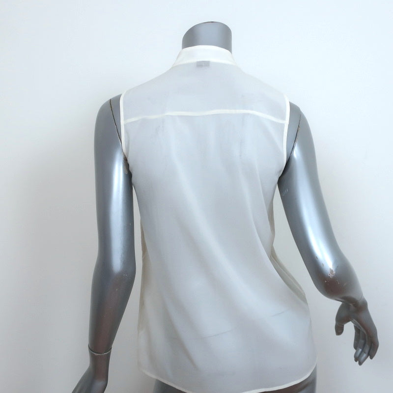 Theory Sleeveless Blouse Olim Cream Pleated Stretch Silk Georgette Size Petite