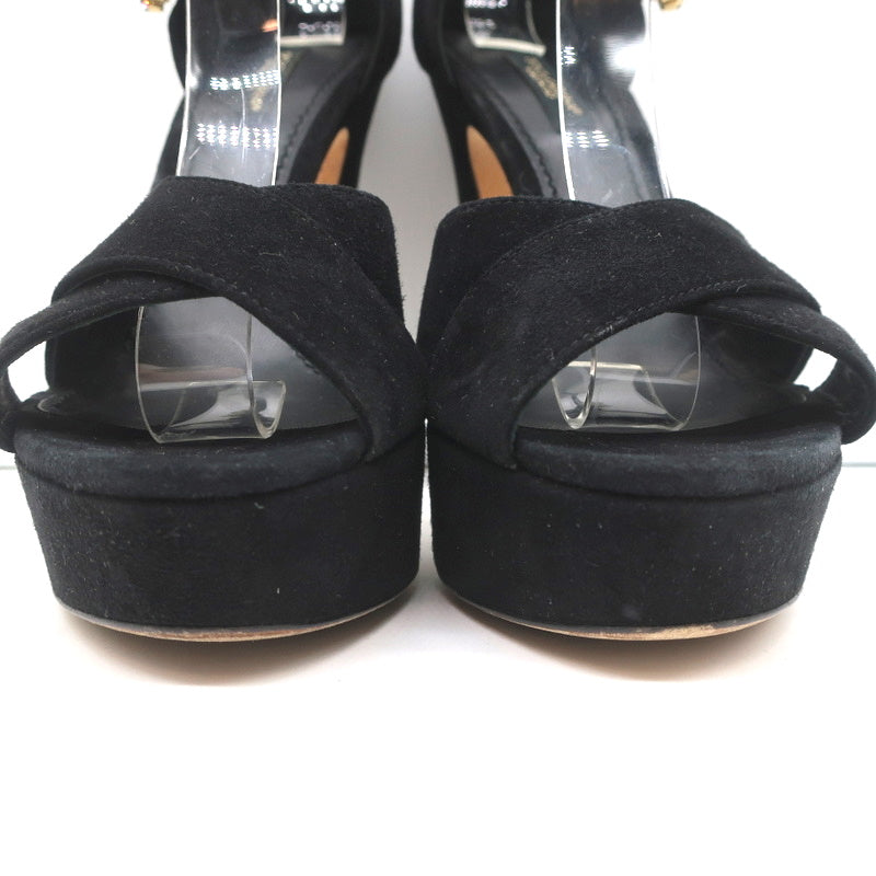 Dolce &amp; Gabbana Crystal Buckle Platform Sandals Black Crisscross Suede Size 36