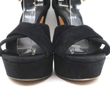 Dolce & Gabbana Crystal Buckle Platform Sandals Black Crisscross Suede Size 36