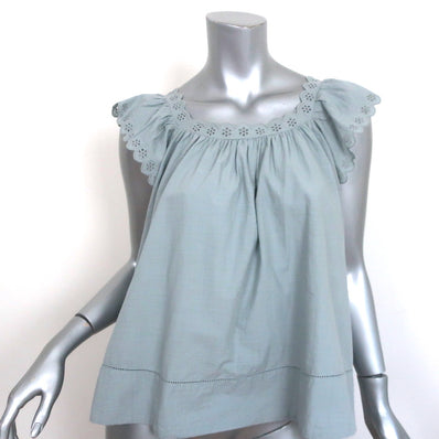 THE GREAT Eyelet Keepsake Tank Top Dusty Powder Blue Cotton Size 1 NEW