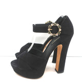 Dolce & Gabbana Crystal Buckle Platform Sandals Black Crisscross Suede Size 36