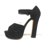 Dolce & Gabbana Crystal Buckle Platform Sandals Black Crisscross Suede Size 36