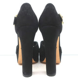 Dolce & Gabbana Crystal Buckle Platform Sandals Black Crisscross Suede Size 36