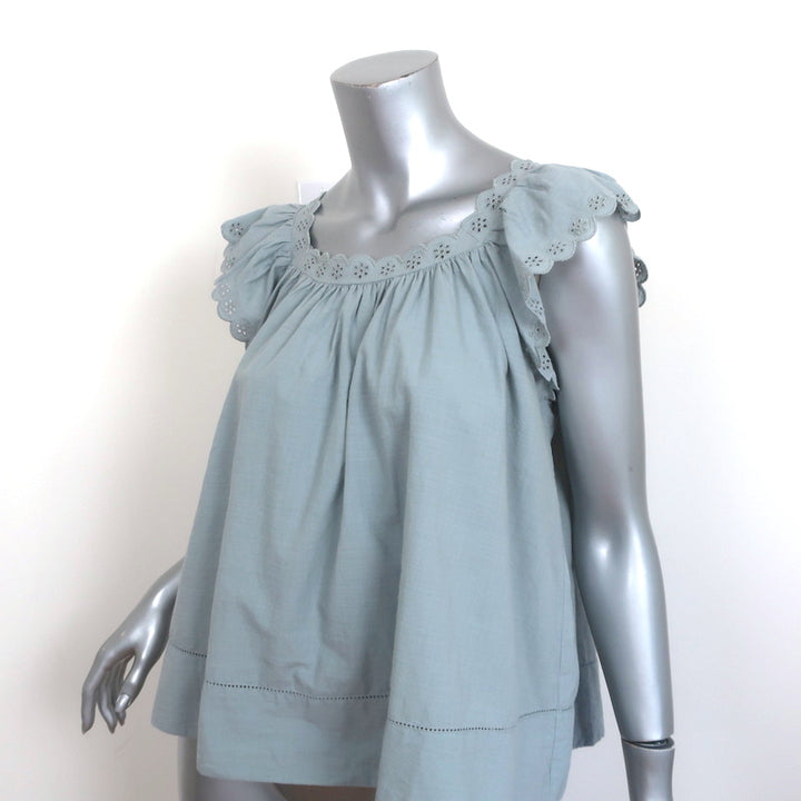 THE GREAT Eyelet Keepsake Tank Top Dusty Powder Blue Cotton Size 1 NEW