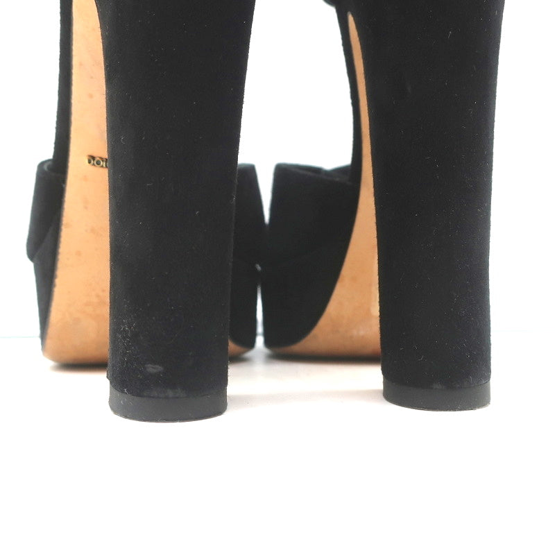 Dolce &amp; Gabbana Crystal Buckle Platform Sandals Black Crisscross Suede Size 36