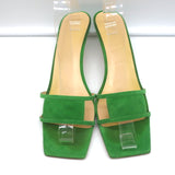 BY FAR Virgo Cutout Mules Green Suede Size 41 Kitten Heel Sandals