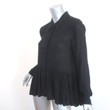 Tibi Peplum Blouse Savanna Black Crepe Size 6 Long Sleeve Button Up Top