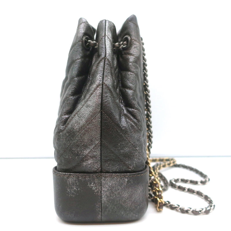 Chanel Gabrielle Chevron Backpack Dark Silver Metallic Grained Goatskin Leather