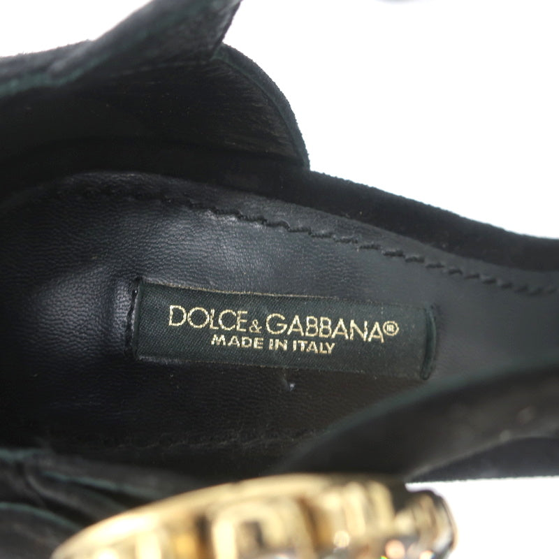 Dolce &amp; Gabbana Crystal Buckle Platform Sandals Black Crisscross Suede Size 36