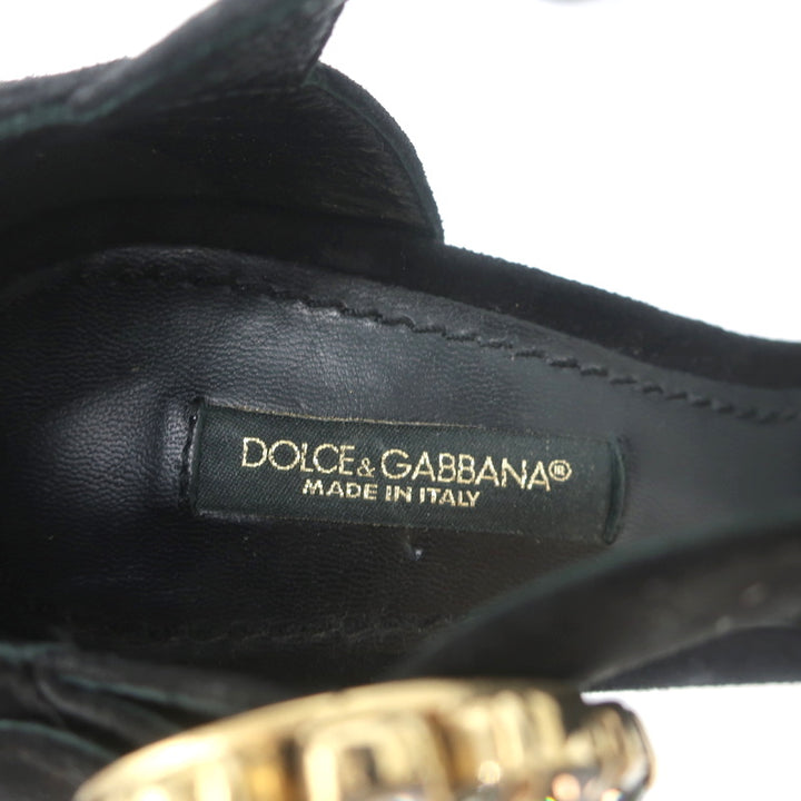 Dolce &amp; Gabbana Crystal Buckle Platform Sandals Black Crisscross Suede Size 36