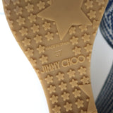 Jimmy Choo Perfume Crisscross Platform Wedge Sandals Blue Woven Raffia Size 37