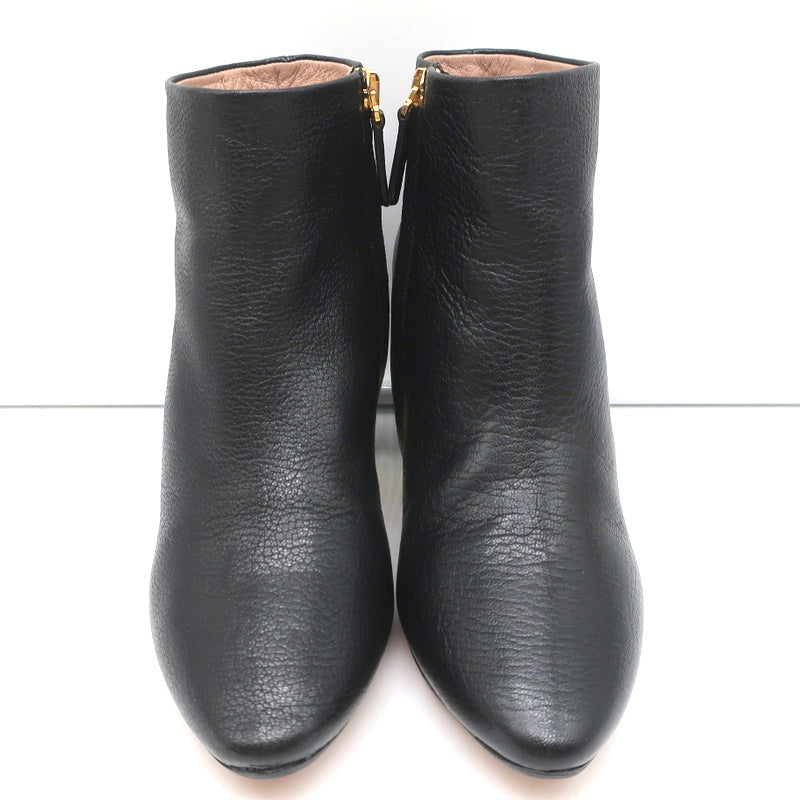 Chloe Beckie Gold-Trim Ankle Boots Black Leather Size 36.5 Mid-Heel Booties