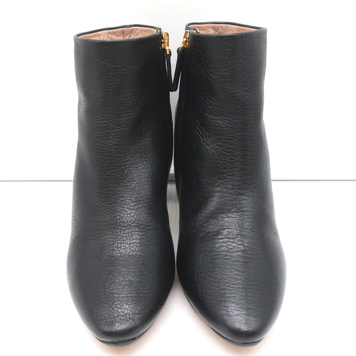 Chloe Beckie Gold-Trim Ankle Boots Black Leather Size 36.5 Mid-Heel Booties
