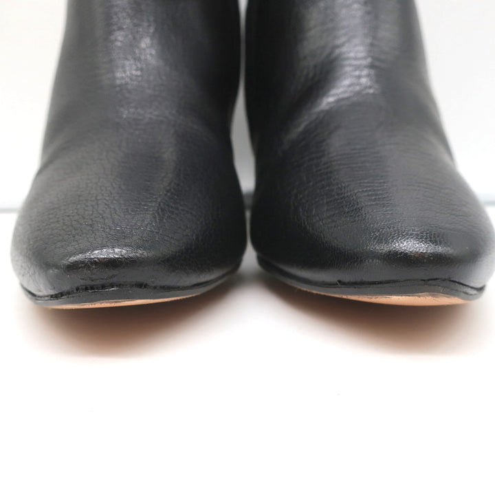 Chloe Beckie Gold-Trim Ankle Boots Black Leather Size 36.5 Mid-Heel Booties