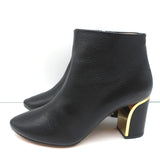 Chloe Beckie Gold-Trim Ankle Boots Black Leather Size 36.5 Mid-Heel Booties
