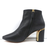 Chloe Beckie Gold-Trim Ankle Boots Black Leather Size 36.5 Mid-Heel Booties
