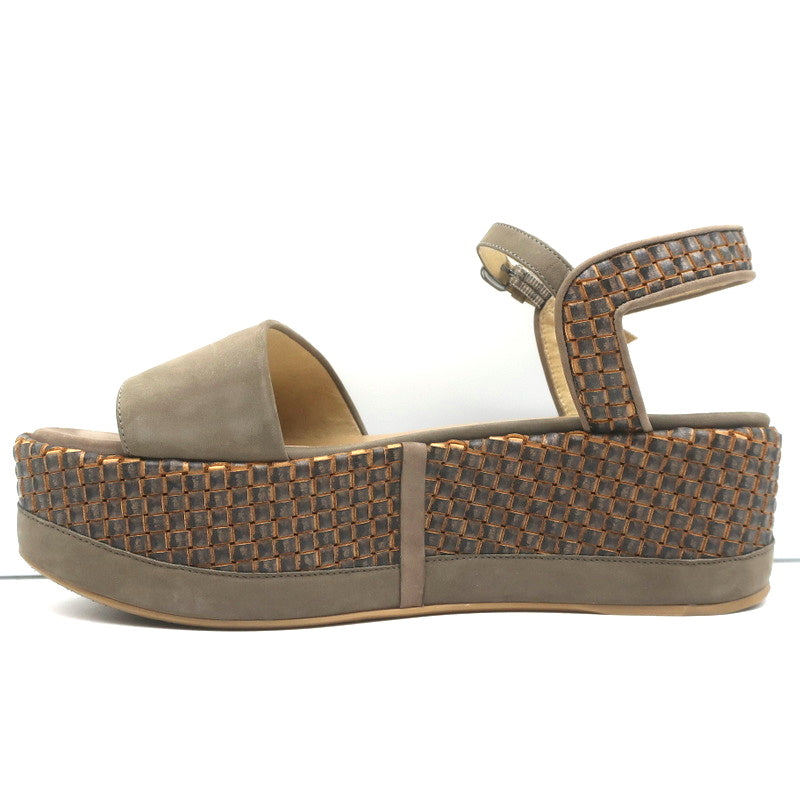 Stuart Weitzman Myway Flatform Sandals Stone Nubuck &amp; Woven Leather Size 7.5