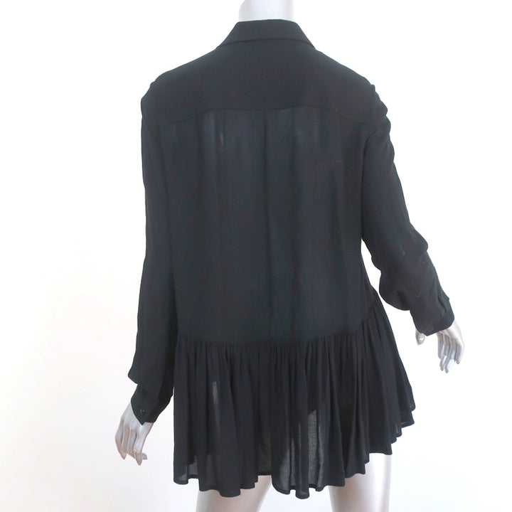 Tibi Peplum Blouse Savanna Black Crepe Size 6 Long Sleeve Button Up Top