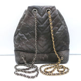 Chanel Gabrielle Chevron Backpack Dark Silver Metallic Grained Goatskin Leather