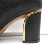 Chloe Beckie Gold-Trim Ankle Boots Black Leather Size 36.5 Mid-Heel Booties