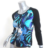 Emilio Pucci Printed Silk-Front Cardigan Navy Stretch Knit