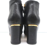 Chloe Beckie Gold-Trim Ankle Boots Black Leather Size 36.5 Mid-Heel Booties