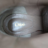 Chloe Beckie Gold-Trim Ankle Boots Black Leather Size 36.5 Mid-Heel Booties