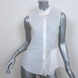Theory Sleeveless Shirt Biaz Cream Ruffled Gauze Size Small Collared Blouse