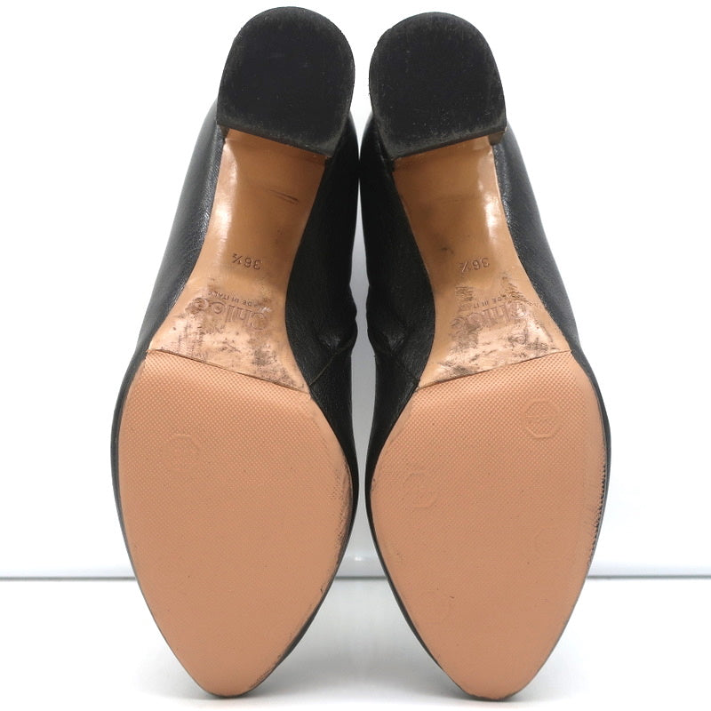 Chloe Beckie Gold-Trim Ankle Boots Black Leather Size 36.5 Mid-Heel Booties