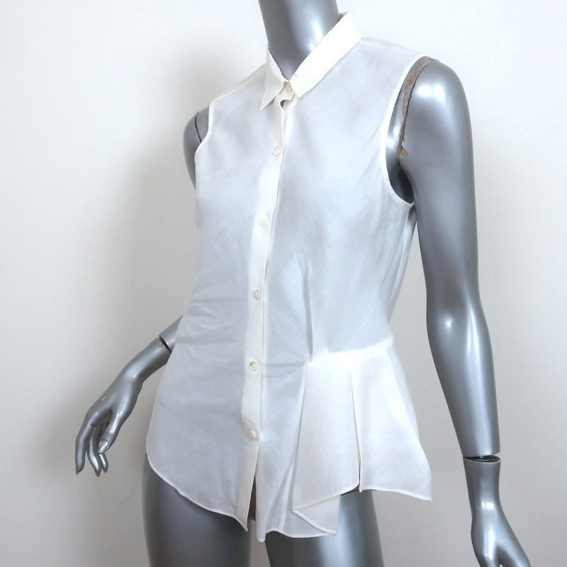 Theory Sleeveless Shirt Biaz Cream Ruffled Gauze Size Small Collared Blouse