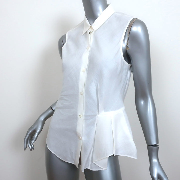 Theory Sleeveless Shirt Biaz Cream Ruffled Gauze Size Small Collared Blouse