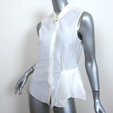 Theory Sleeveless Shirt Biaz Cream Ruffled Gauze Size Small Collared Blouse