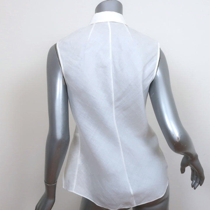 Theory Sleeveless Shirt Biaz Cream Ruffled Gauze Size Small Collared Blouse