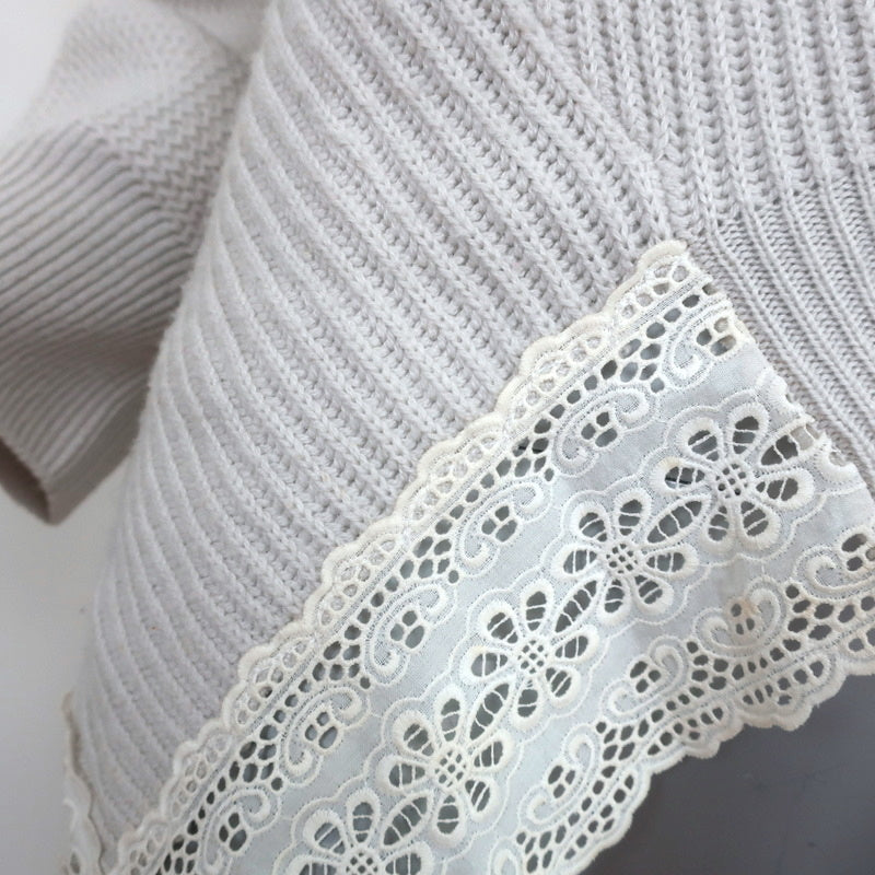 Stella McCartney Asymmetric Sweater Light Gray Eyelet-Trim Ribbed Knit Size 38
