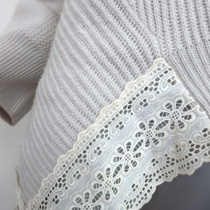 Stella McCartney Asymmetric Sweater Light Gray Eyelet-Trim Ribbed Knit Size 38