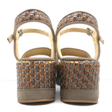 Stuart Weitzman Myway Flatform Sandals Stone Nubuck & Woven Leather Size 7.5