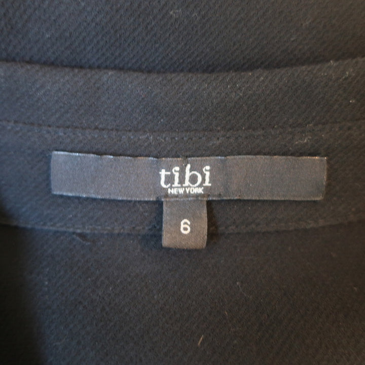 Tibi Peplum Blouse Savanna Black Crepe Size 6 Long Sleeve Button Up Top